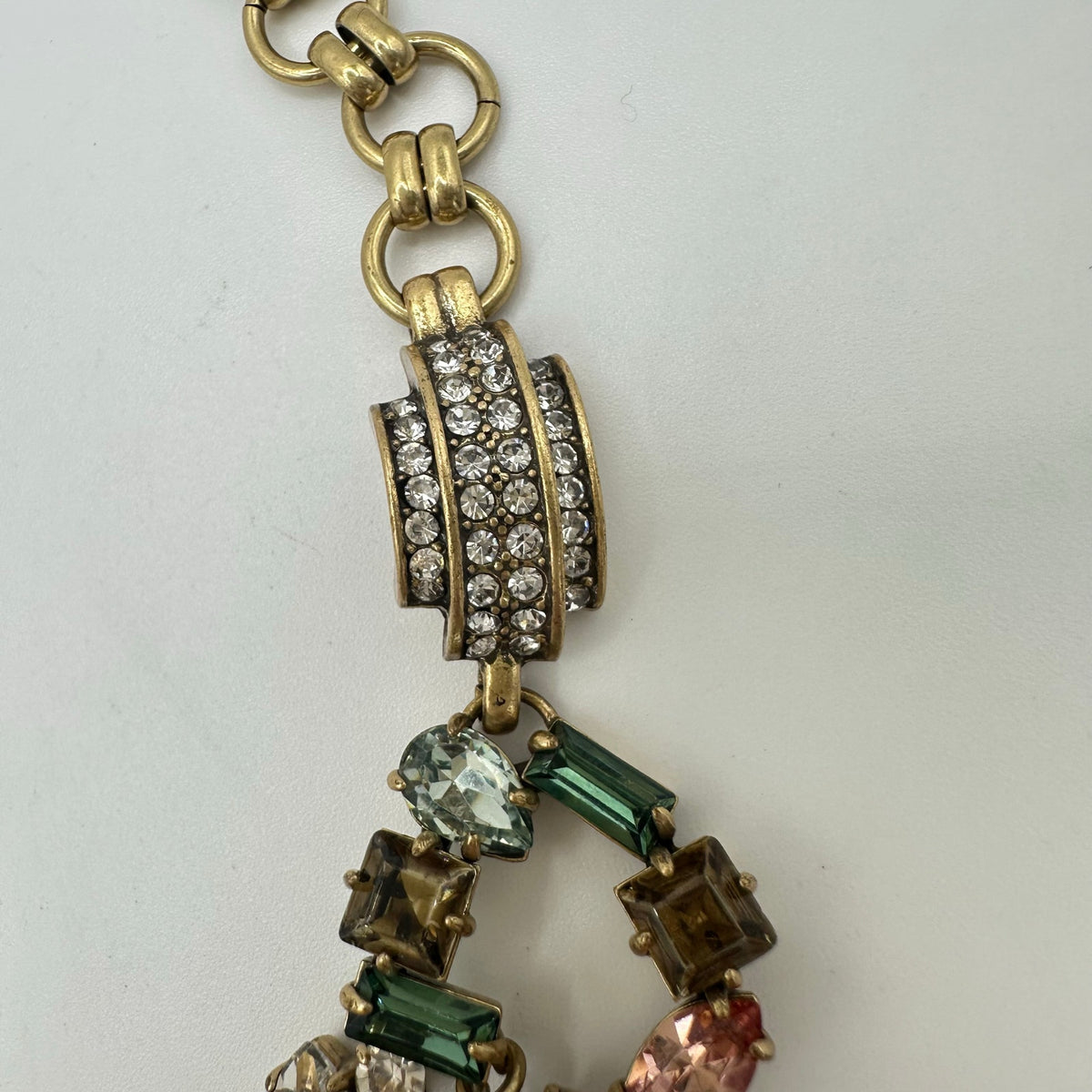 J. Crew NWT gold tone rainbow multicolor AB glass rhinestones statement necklace