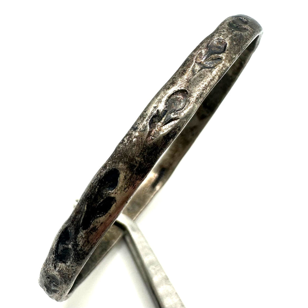 Mexico Alpaca vintage silver tone ferns leaves leaf floral bangle bracelet