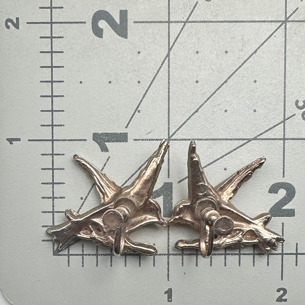 1940s gold plated swallows birds clear red rhinestones screw back earrings