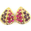 1980s vintage large gold tone pink purple clear rhinestones clip on earrings