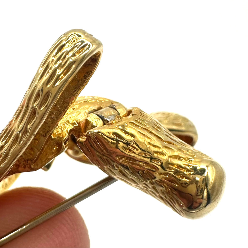Butler vintage gold tone clear rhinestones articulated teddy bear figural brooch