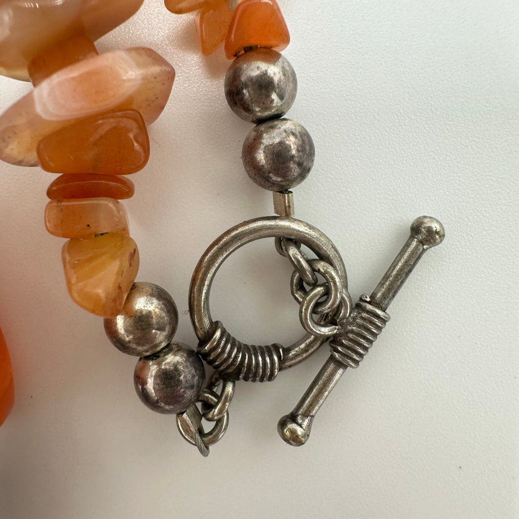 Vintage 925 sterling silver genuine carnelian agate beads beaded necklace 160g