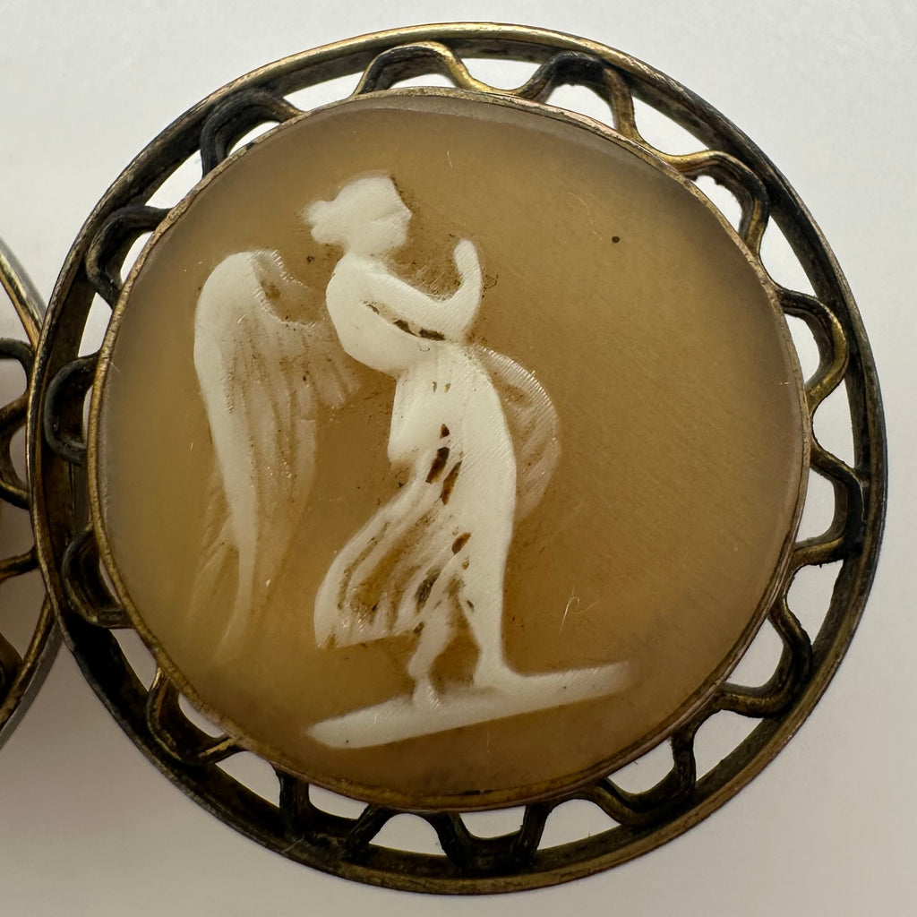Antique Victorian 1800s solid 10kt & gold filled carved shell cameo cufflinks