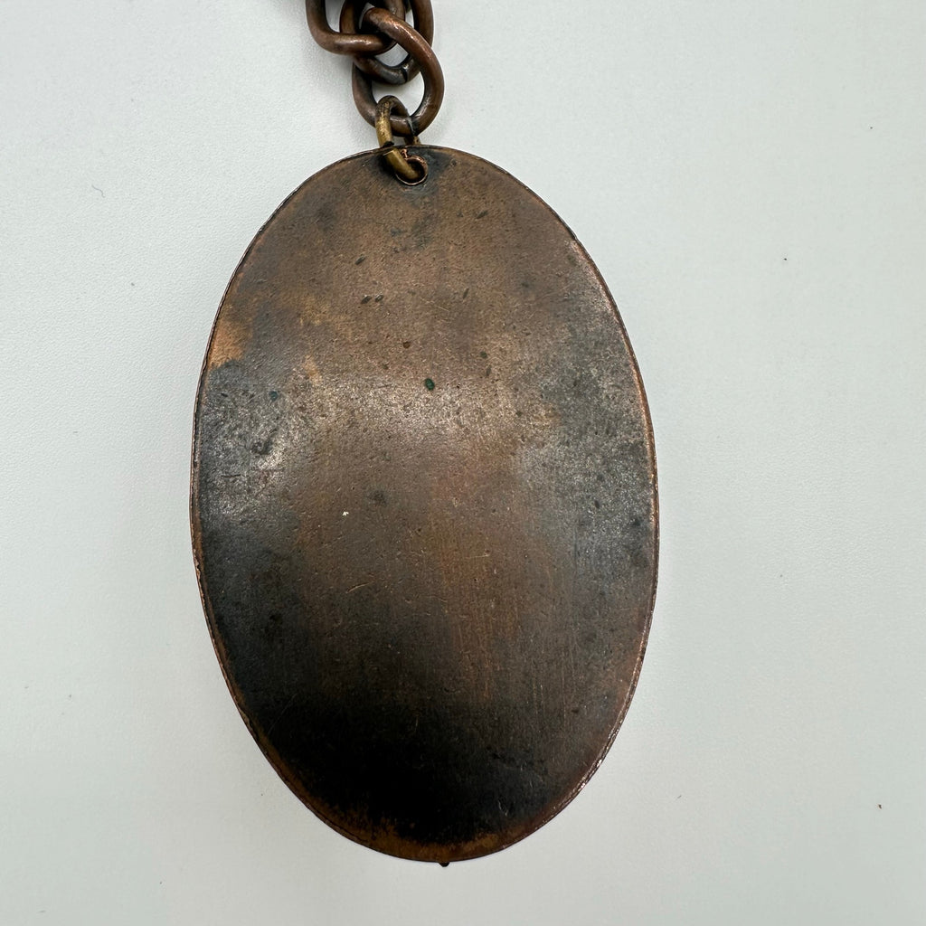 Vintage 1970s cast copper Viking figural pendant curb link chain necklace