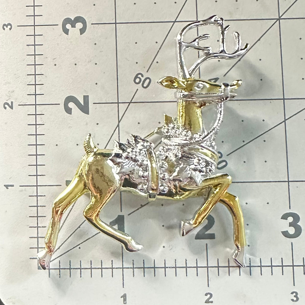 Danecraft vintage silver gold two tone large reindeer animal figural pin brooch