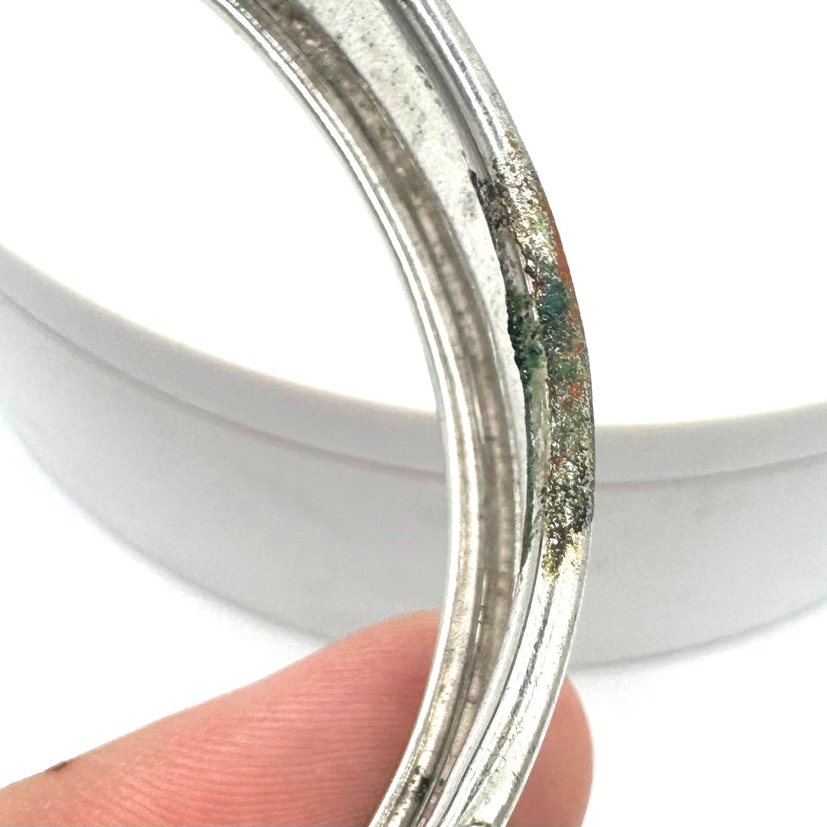 Vintage Victorian Revival silver tone hematite glass hinged bangle bracelet