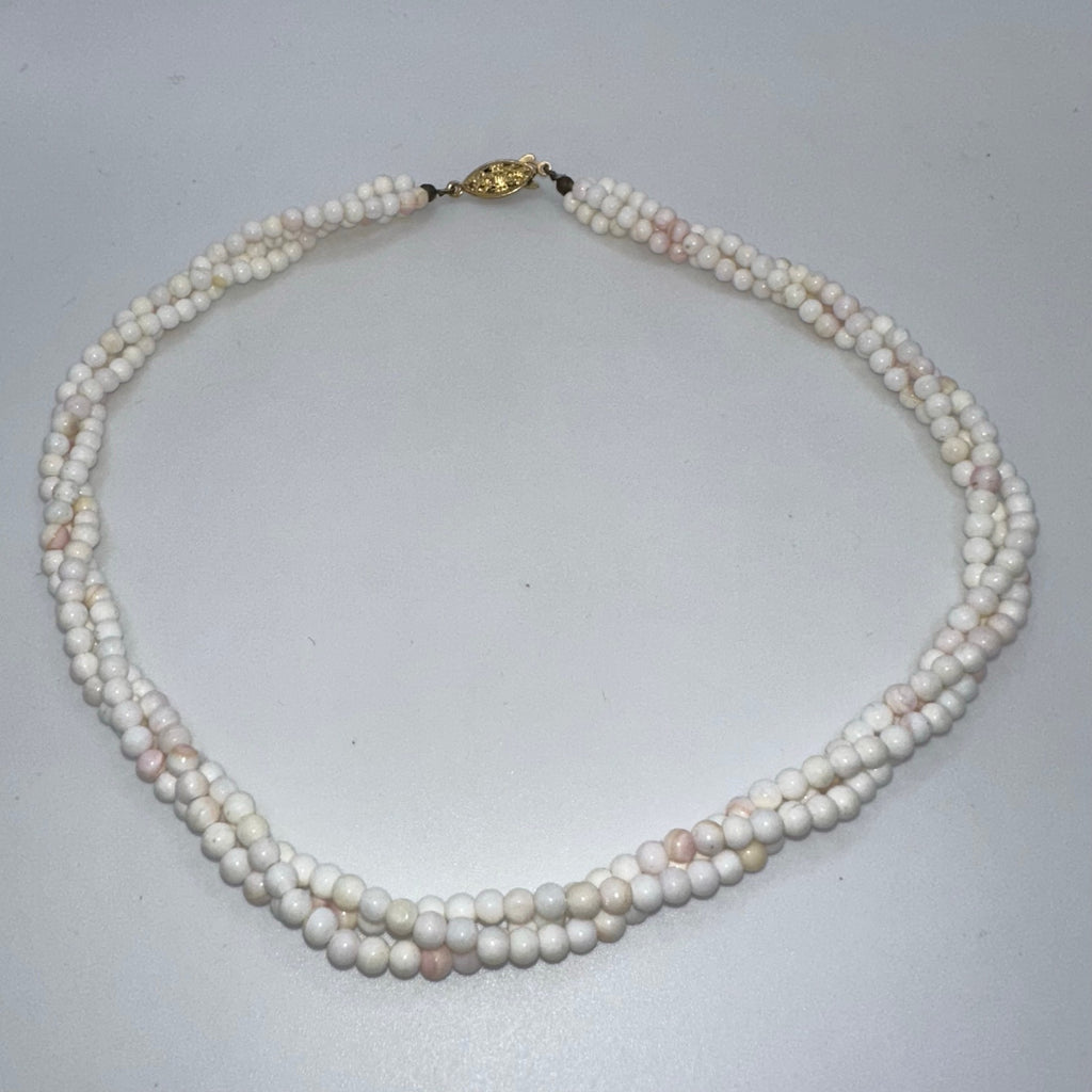 Triple 3 strand twisted genuine angel skin coral 3.5mm beads beaded 16” necklace