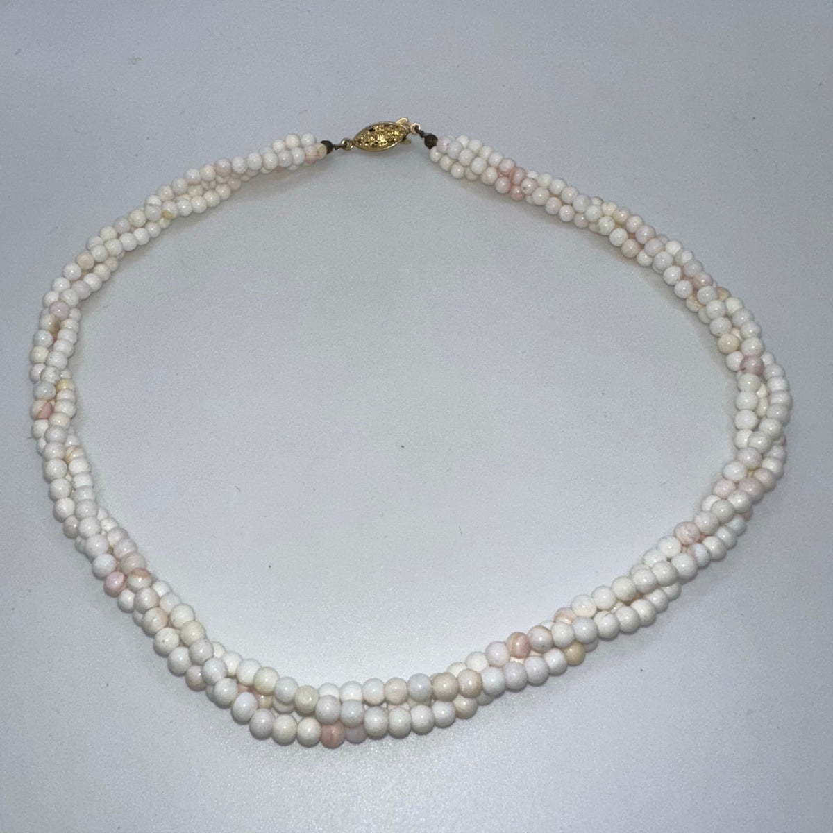 Triple 3 strand twisted genuine angel skin coral 3.5mm beads beaded 16” necklace