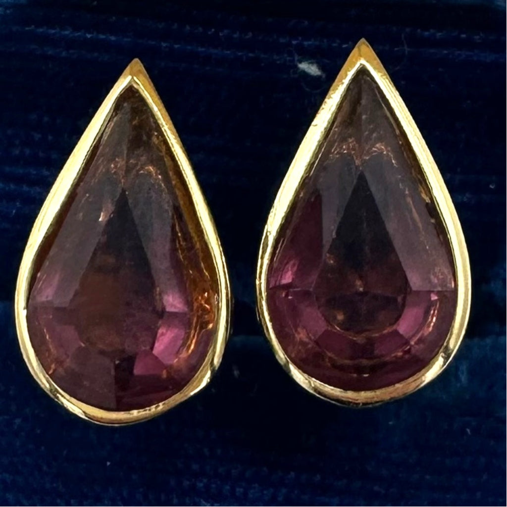 Christian Dior vintage gold plated purple glass rhinestones clip on earrings