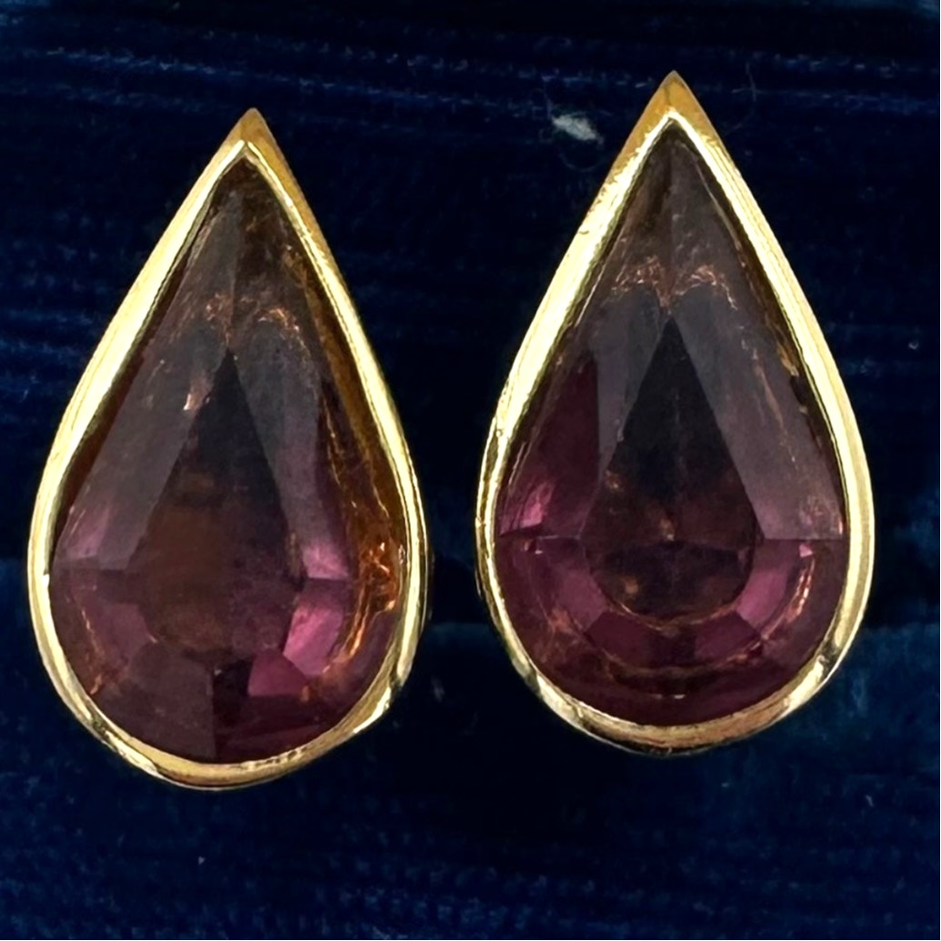Christian Dior vintage gold plated purple glass rhinestones clip on earrings