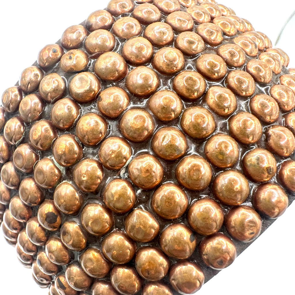 Massive solid brown wooden copper studded statement chunky bangle bracelet