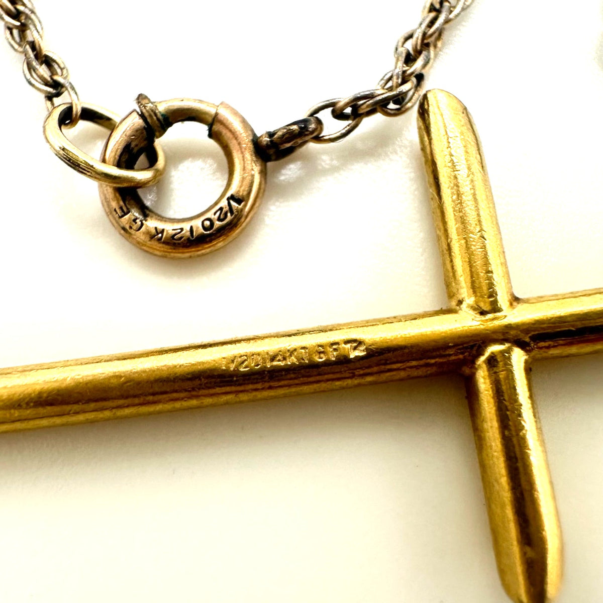 TruKay vintage 14kt gold filled cross pendant on 12kt GF 19.75” chain necklace