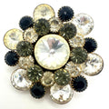 Vintage gold tone large clear rivolis smoky gray black rhinestones brooch