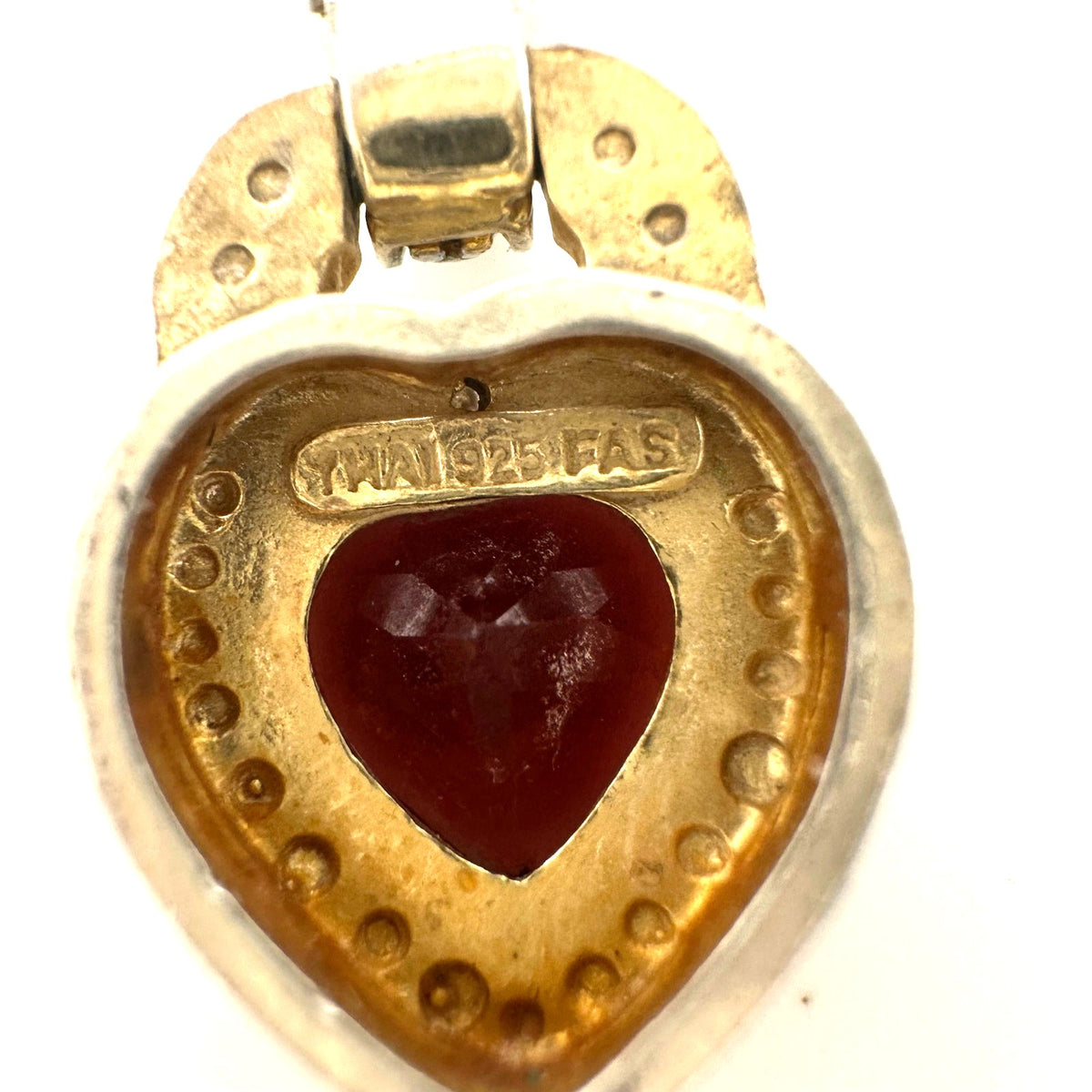 FAS Thai 925 sterling silver real garnet heart pendant 20" box chain necklace