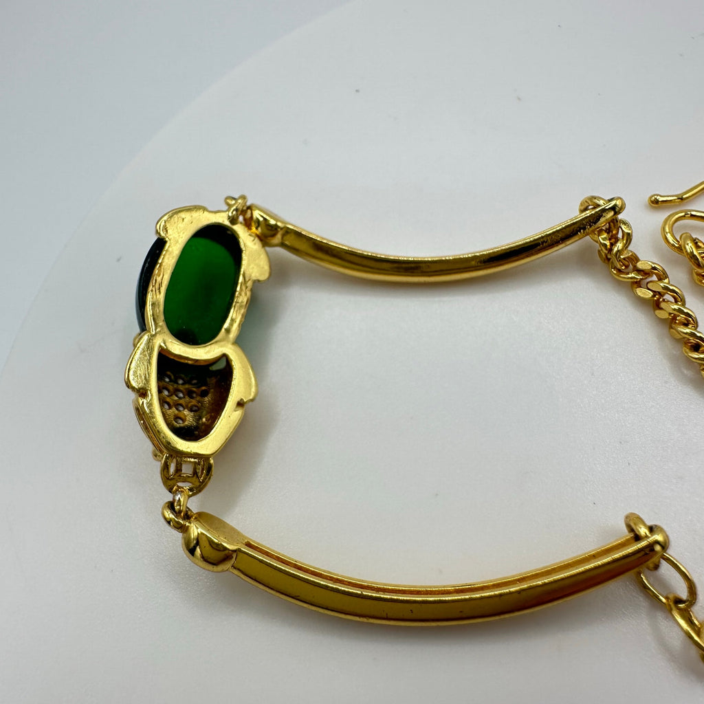 Chinese gold plated Naga green glass cubic zirconia real ruby Buddhist bracelet