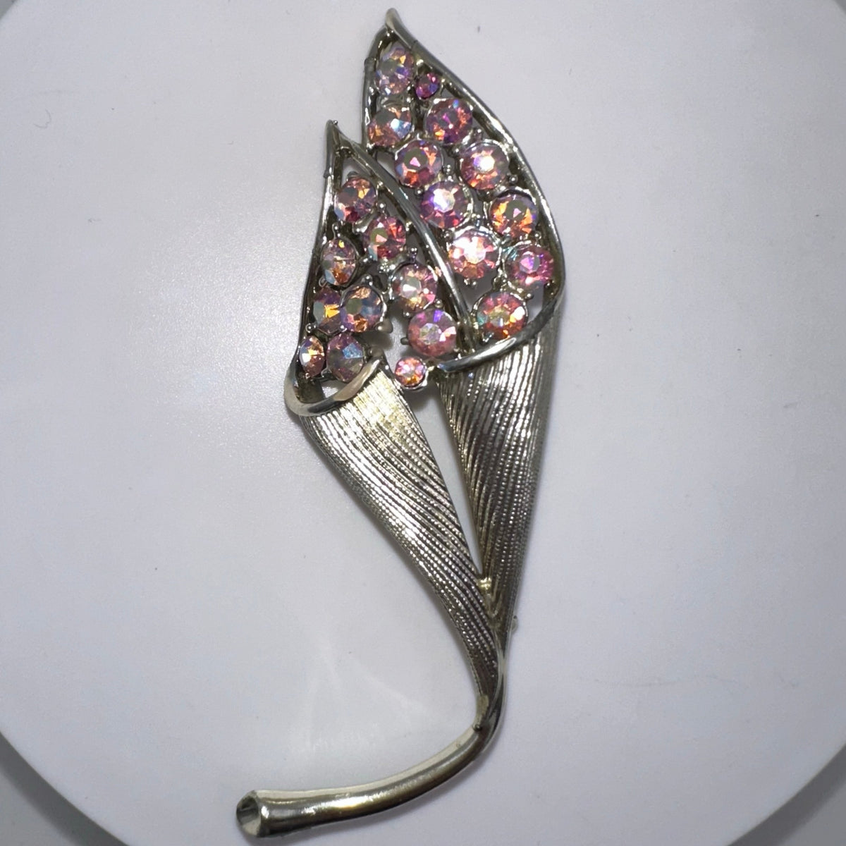 Coro Pegasus vintage gold tone pink aurora borealis AB rhinestones flower brooch