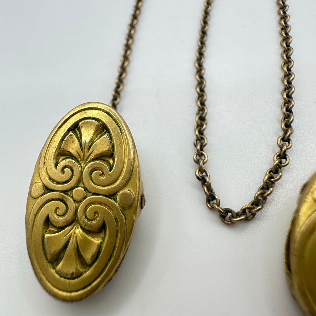 Ballou antique Victorian gold gilt 10” vest cloak chain with clips watch holder