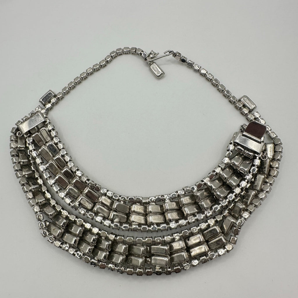 Vintage 1950s silver tone clear rhinestones tennis bracelet necklace parure