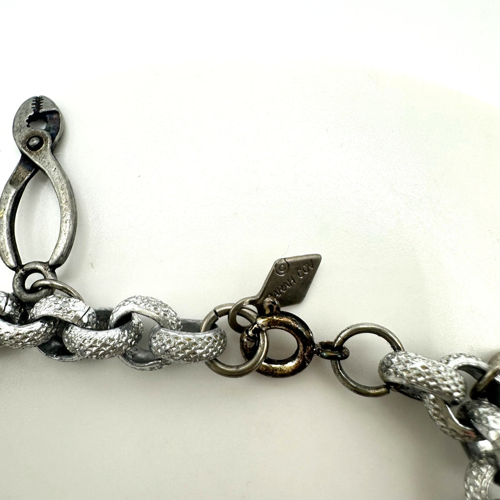 Vintage Sarah Coventry silver tone chain handmade wine charms bracelet 7.75"
