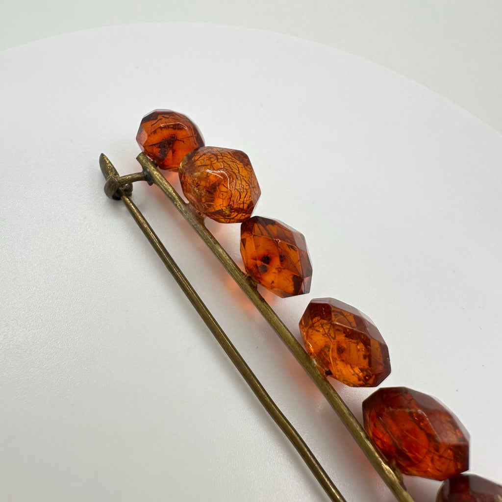 Antique Victorian 1800s genuine faceted Baltic amber beads bar pin brooch