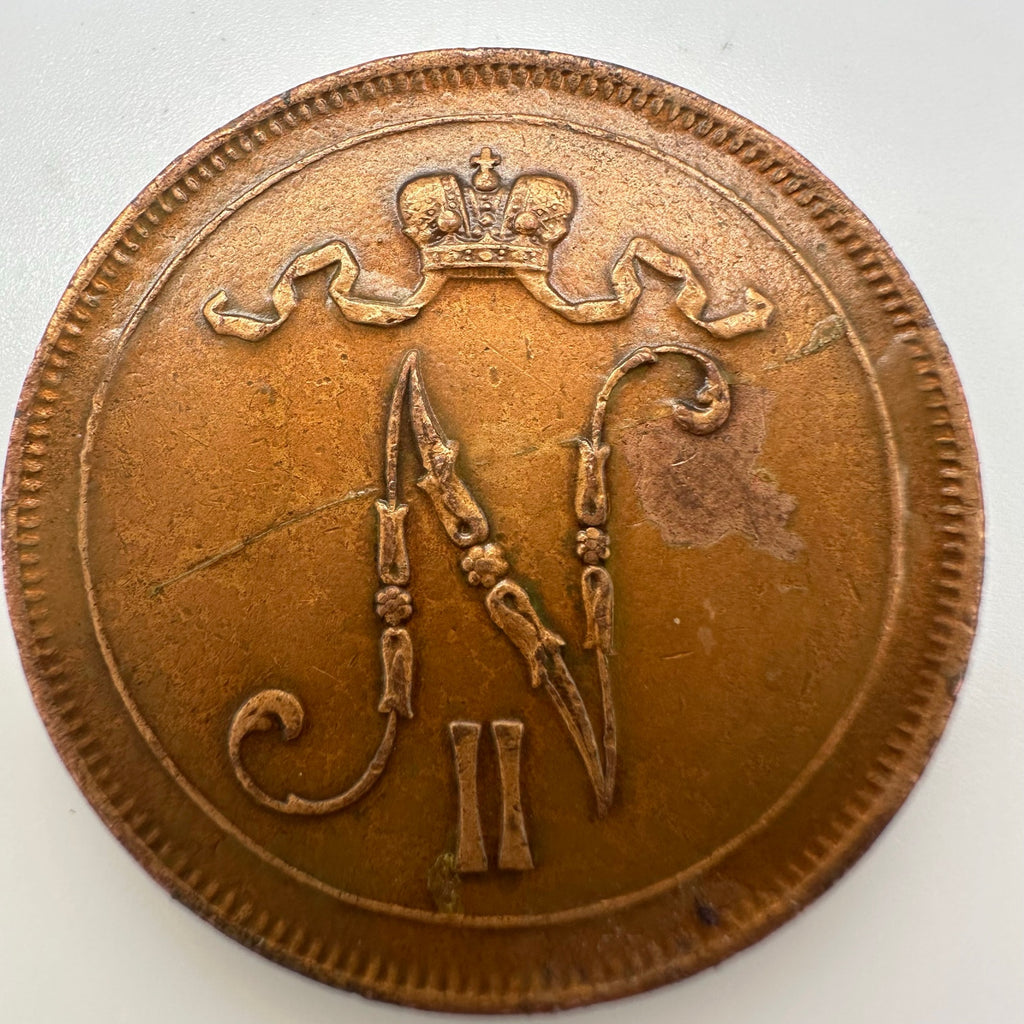 Finland Finnish 1916 antique 10 Pennia solid cooper coin