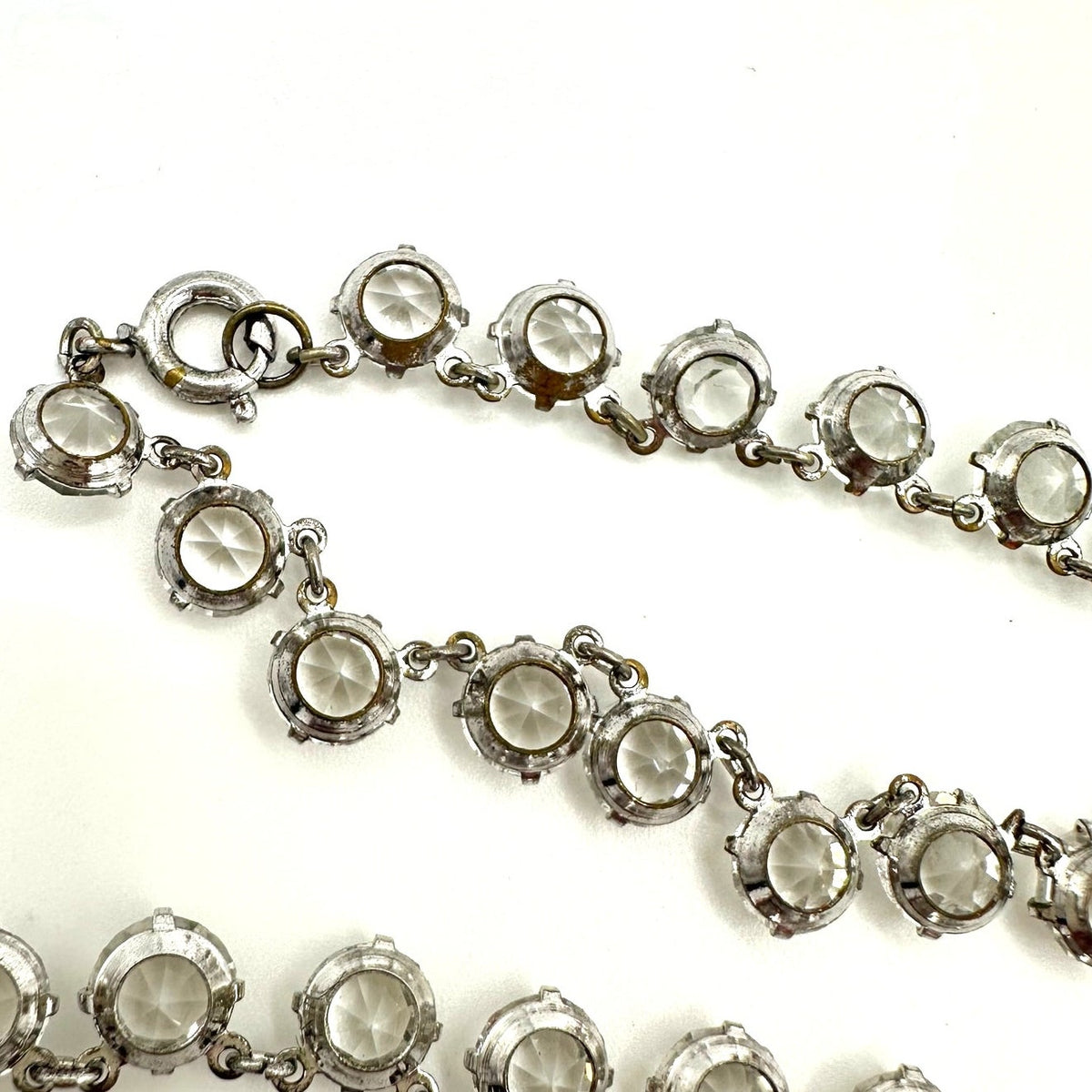 Antique Art Deco 1930s silver tone clear glass 7mm crystals rivière 15” necklace