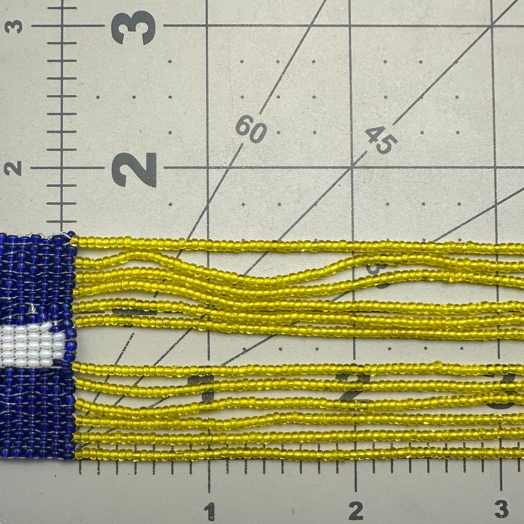 Antique Art Deco 1920s handmade yellow blue glass beaded crosses tassel necklace