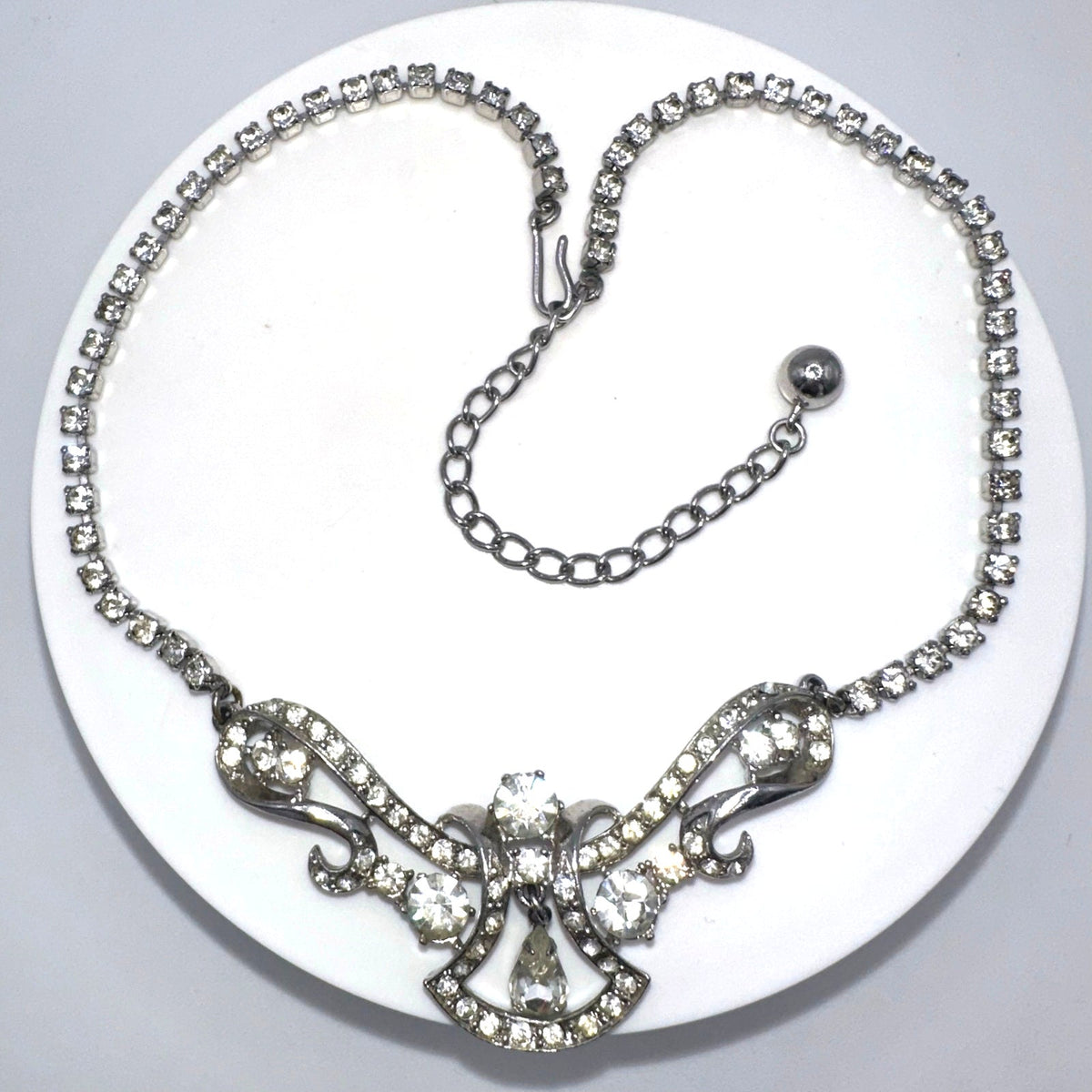 Coro Louise 1940s vintage silver tone clear rhinestones swag necklace