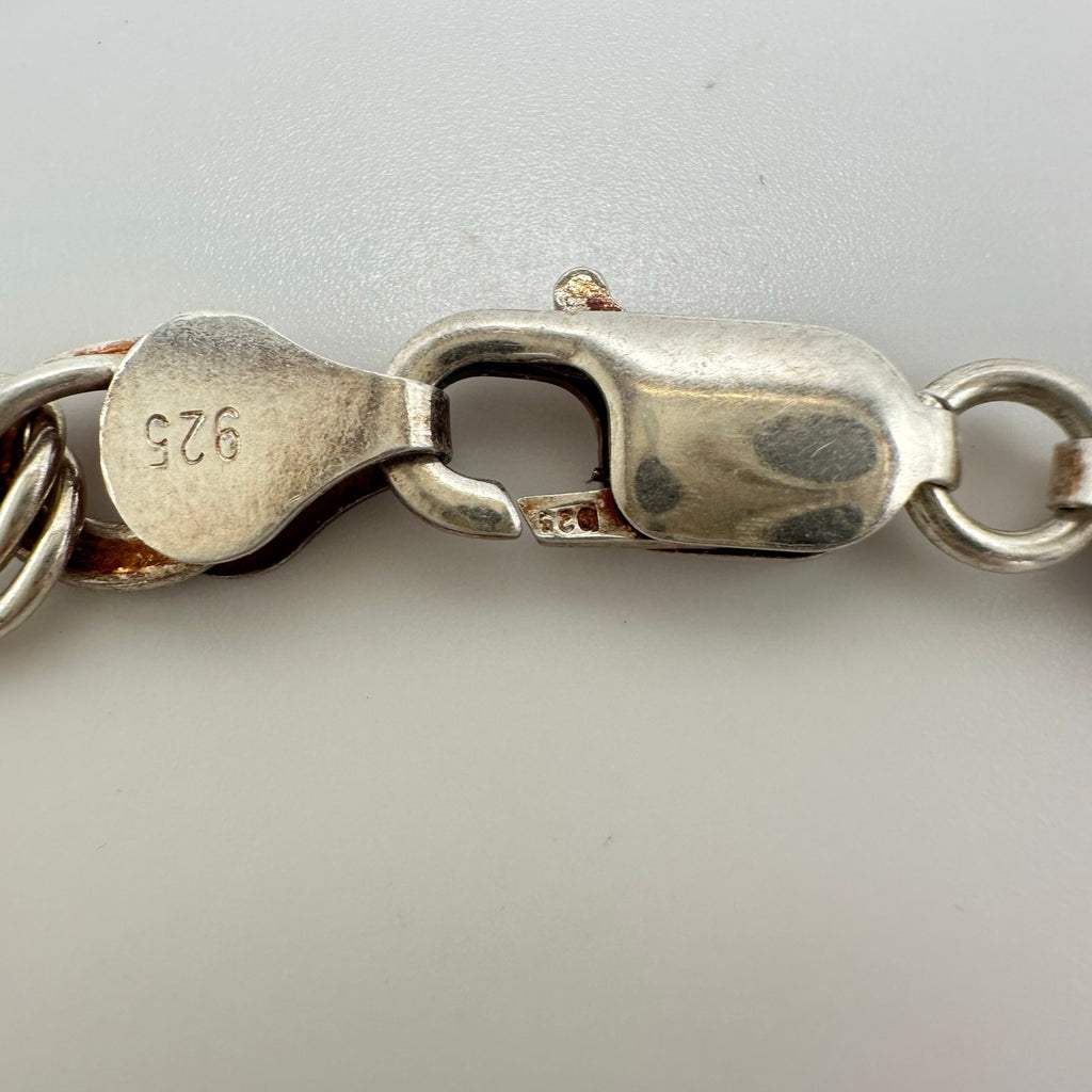 925 sterling silver double curb link chain starter charm unisex bracelet 7.88"