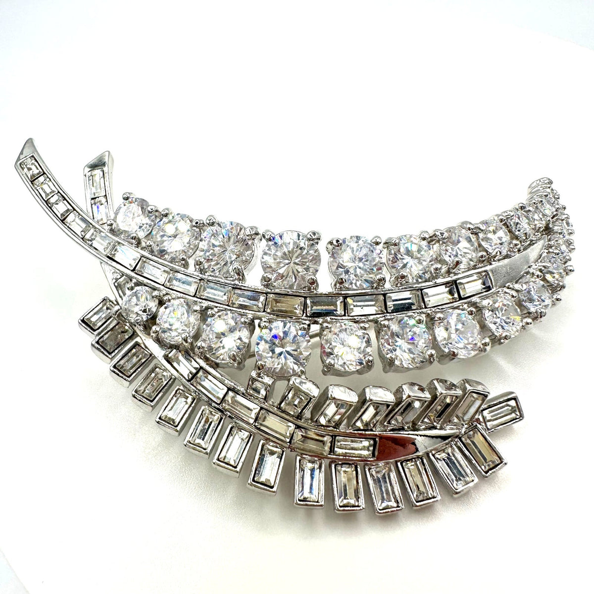 Nolan Miller vintage large silver tone clear CZs baguettes rhinestones brooch