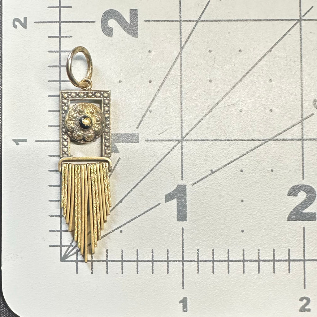Antique Victorian gold gilt Etruscan Revival tassel fringe brass pendant charm