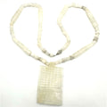Vintage carved Mexican onyx white agate large face pendant beaded 28” necklace