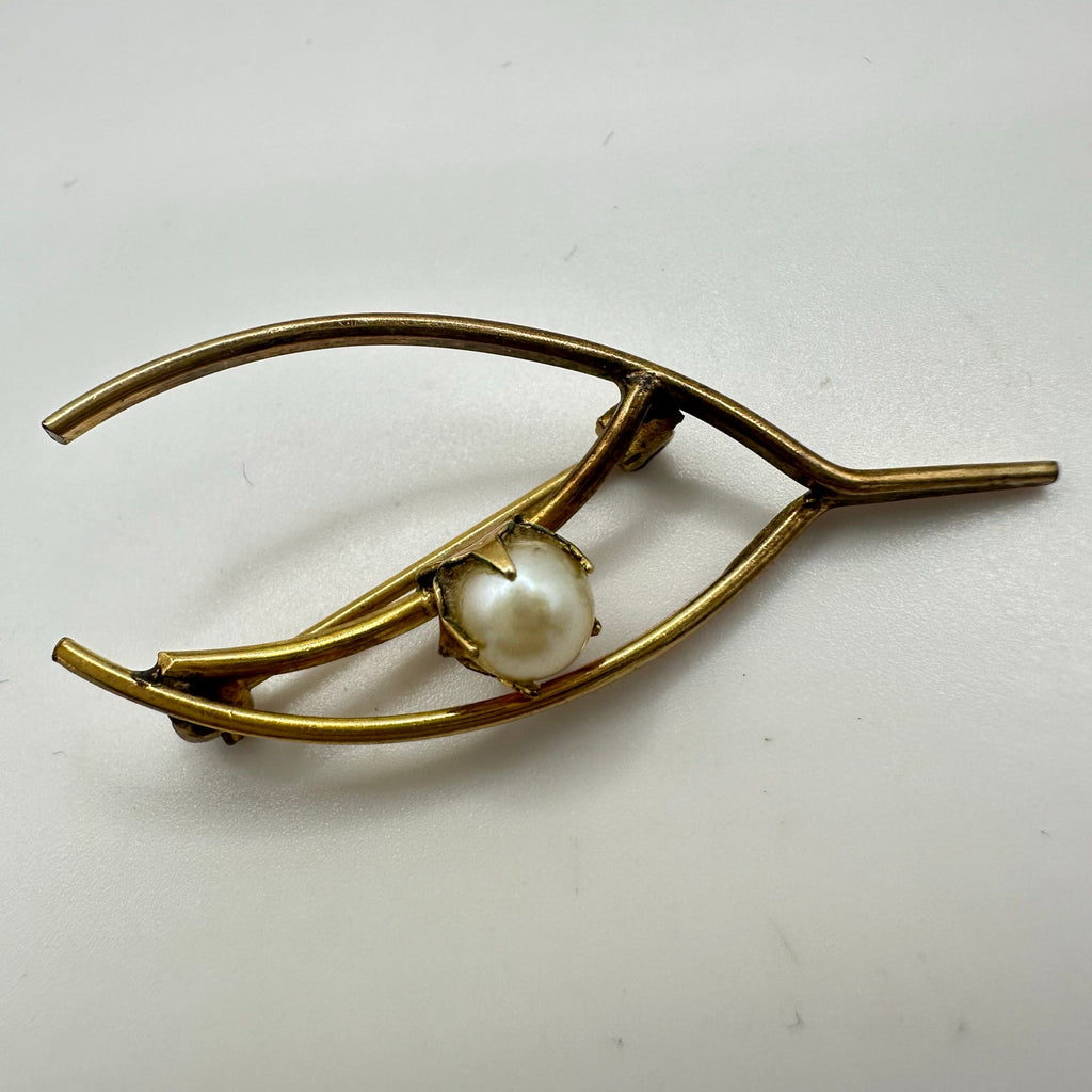 A&Z vintage Victorian Revival 12kt gold filled freshwater pearl wishbone brooch