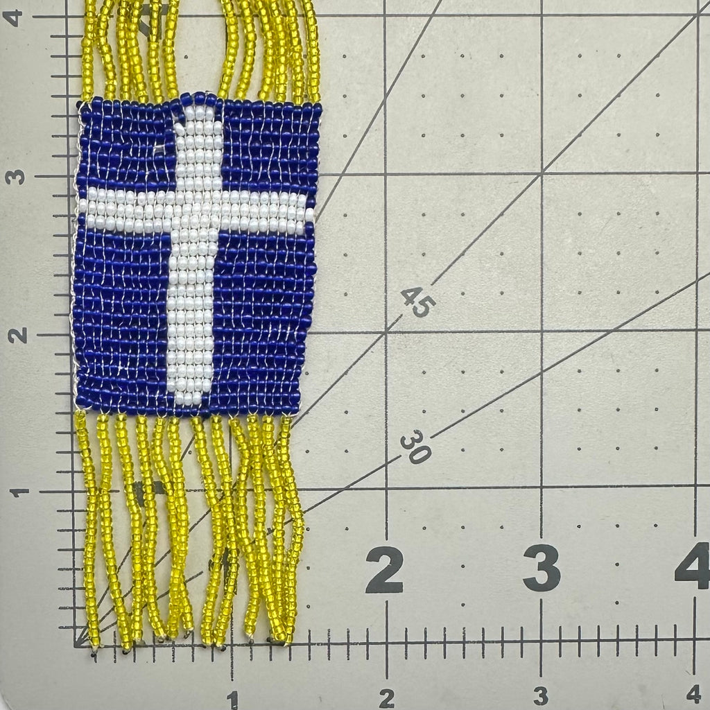 Antique Art Deco 1920s handmade yellow blue glass beaded crosses tassel necklace