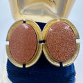 Anson vintage gold plated oval brown glittering goldstone sunstone cufflinks