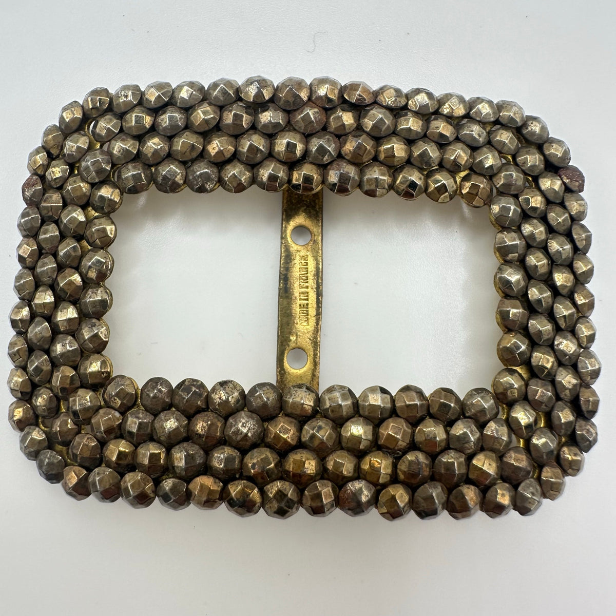 Made in France antique gold silver tone faceted cut steel slider belt buckle