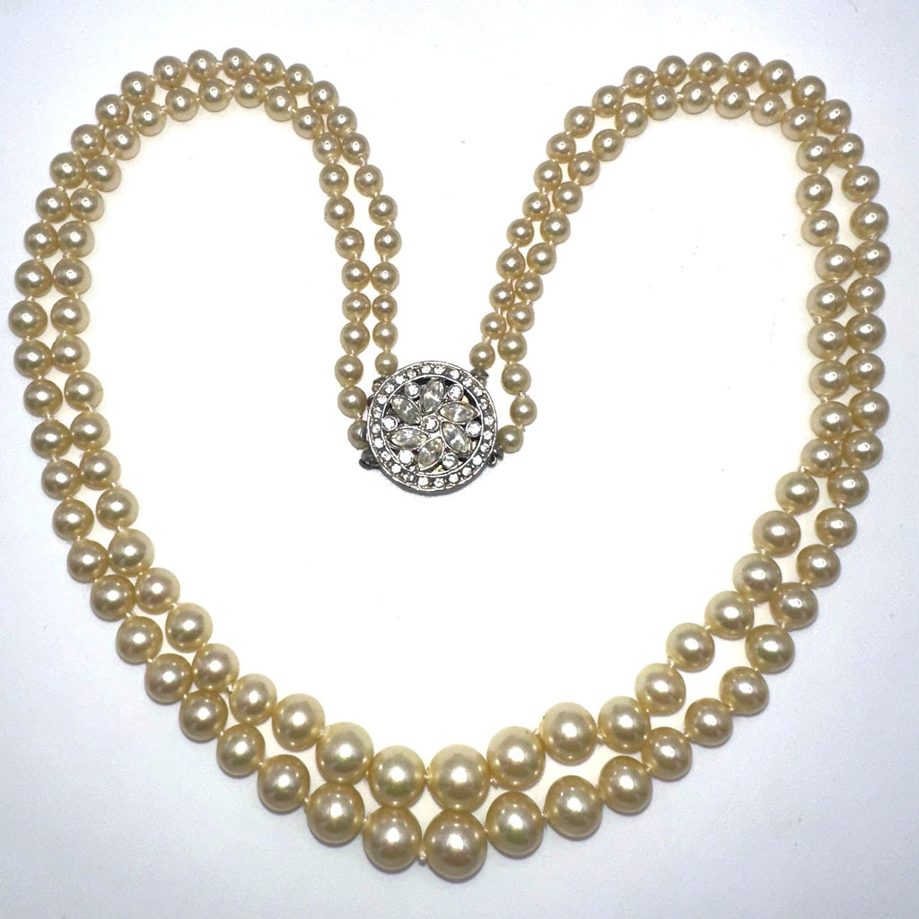 Imperial vintage 2 strand cream lucite faux pearls silver tone beaded necklace