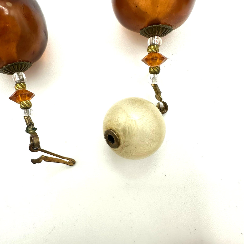 Antique 1920s 1930s Art Deco faux amber large lucite beads beaded 21" necklace
