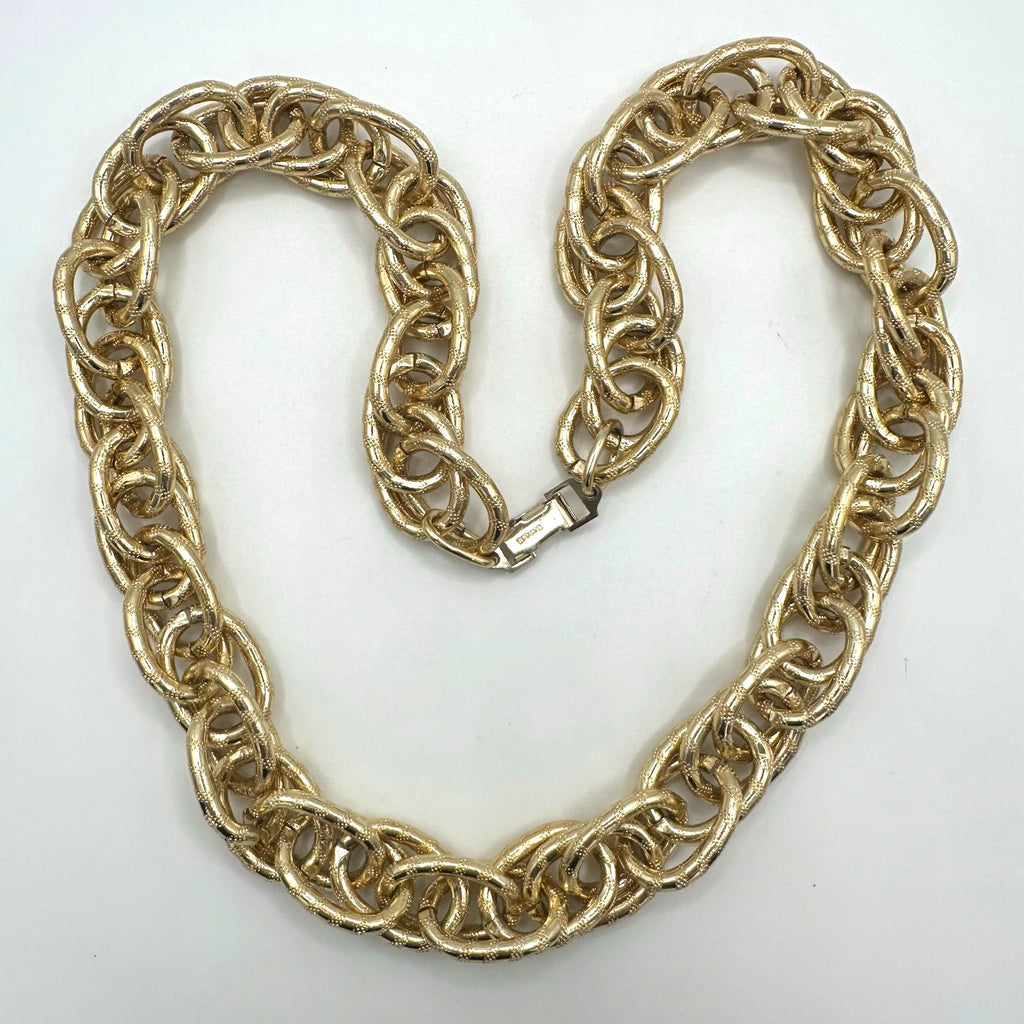Germany signed vintage gold tone chunky twisted chain statement 24” necklace