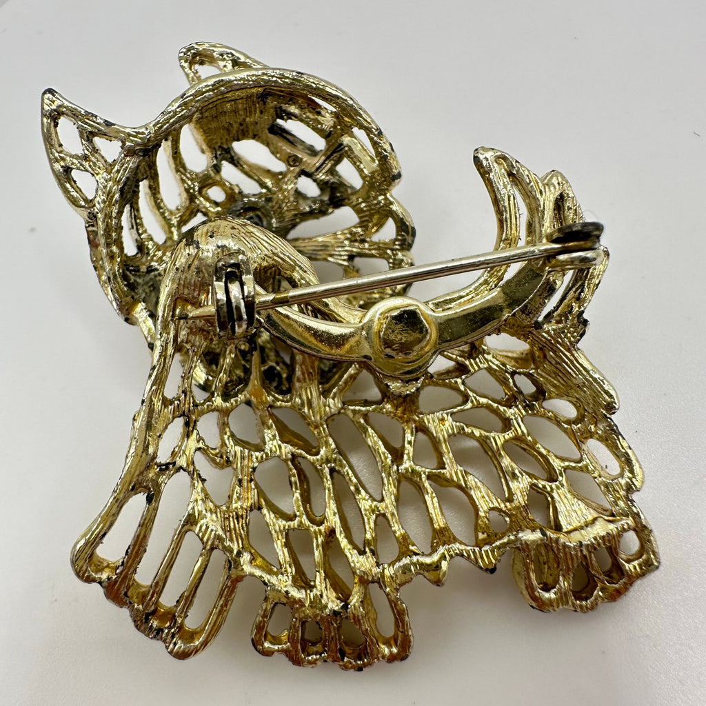 Vintage gold tone Scottie dog trembler en tremblant red glass eyes brooch