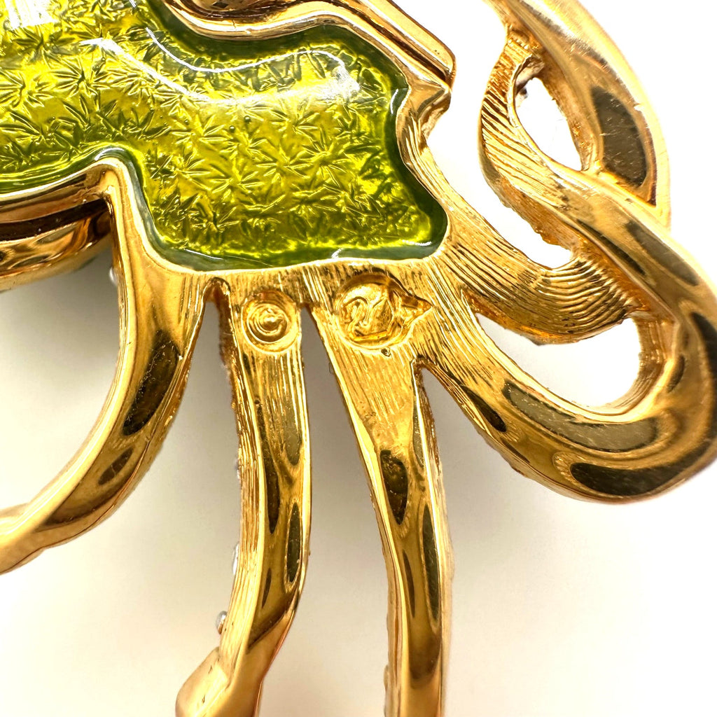 Swarovski Swan vintage gold plated Austrian crystal green enamel nautilus brooch