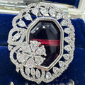 Silver tone red crimson clear cubic zirconia cluster adjustable statement ring