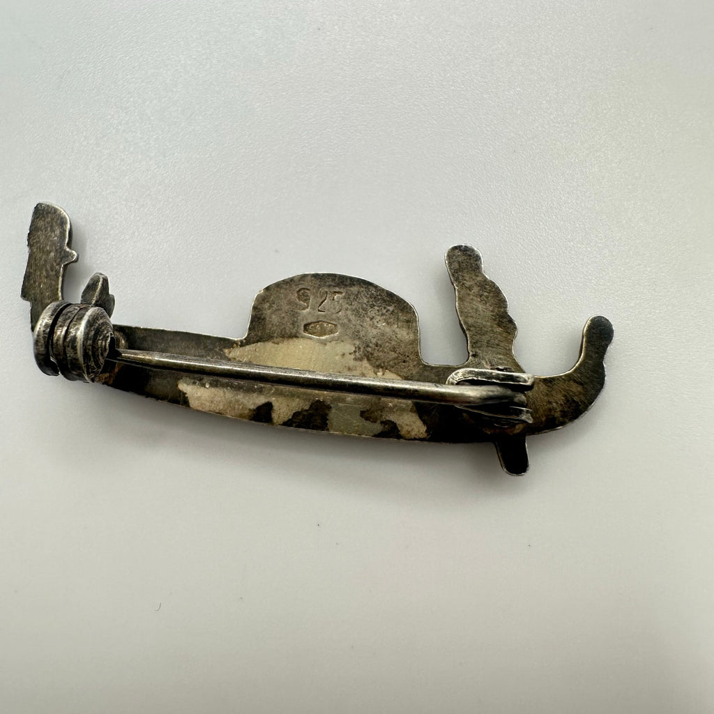 Antique Art Deco 925 sterling silver marcasite gondola boat figural brooch pin