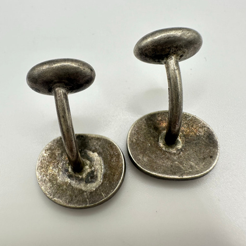 Antique Edwardian sterling silver pink cloisonné enamel bean back cufflinks