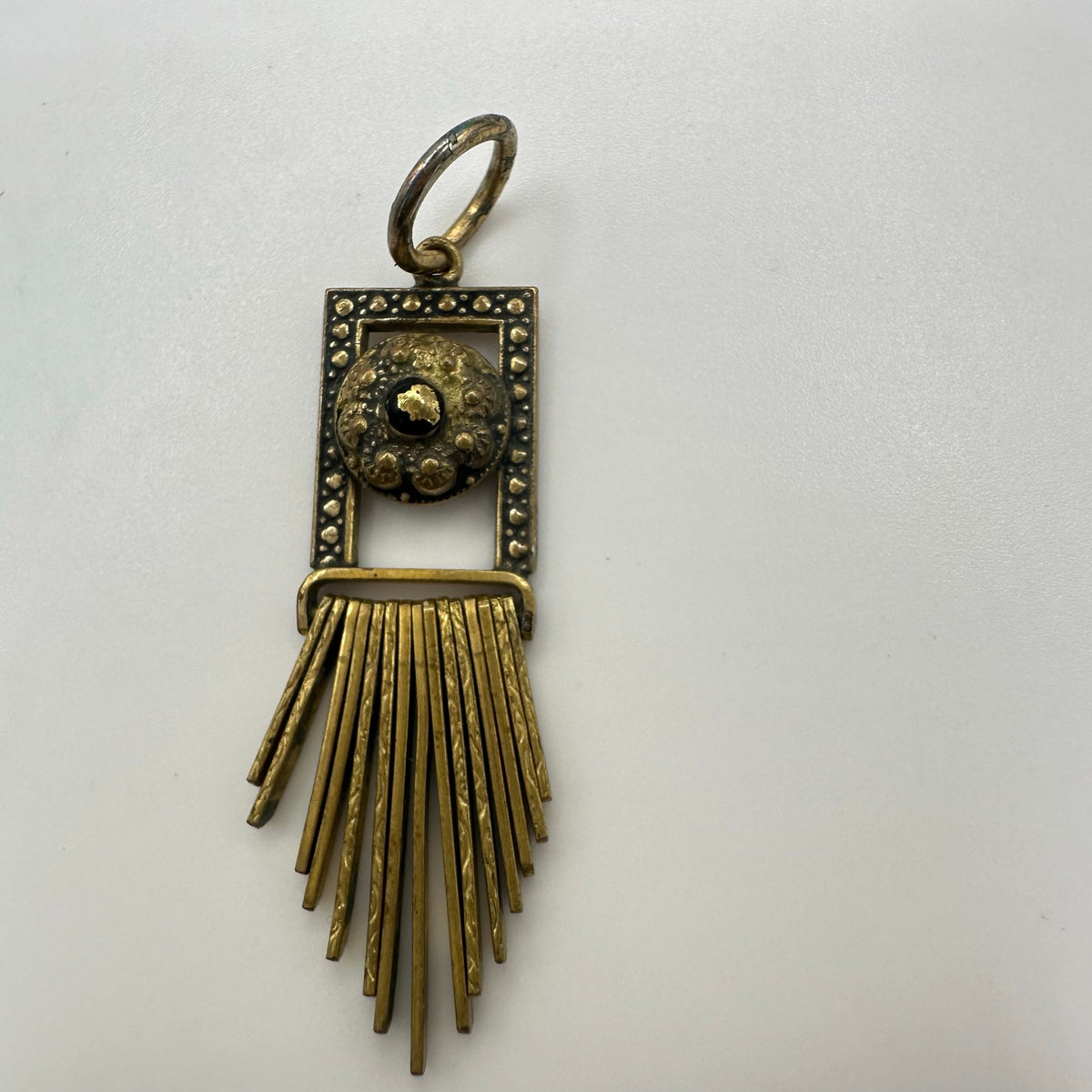 Antique Victorian gold gilt Etruscan Revival tassel fringe brass pendant charm