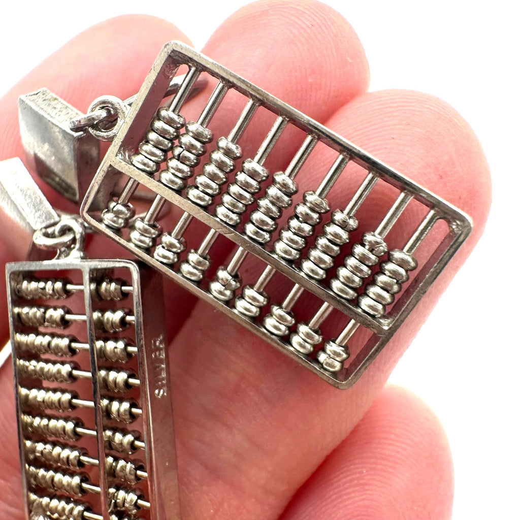 Vintage sterling silver articulated working abacus dangle screw back earrings