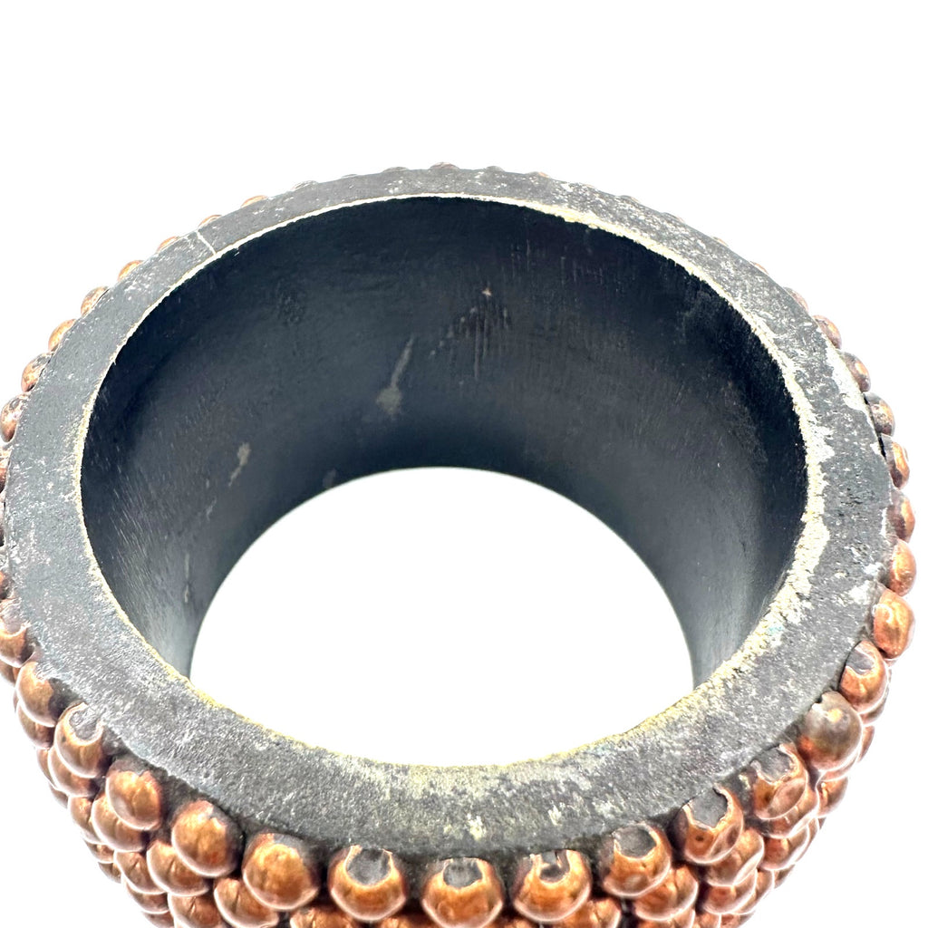 Massive solid brown wooden copper studded statement chunky bangle bracelet