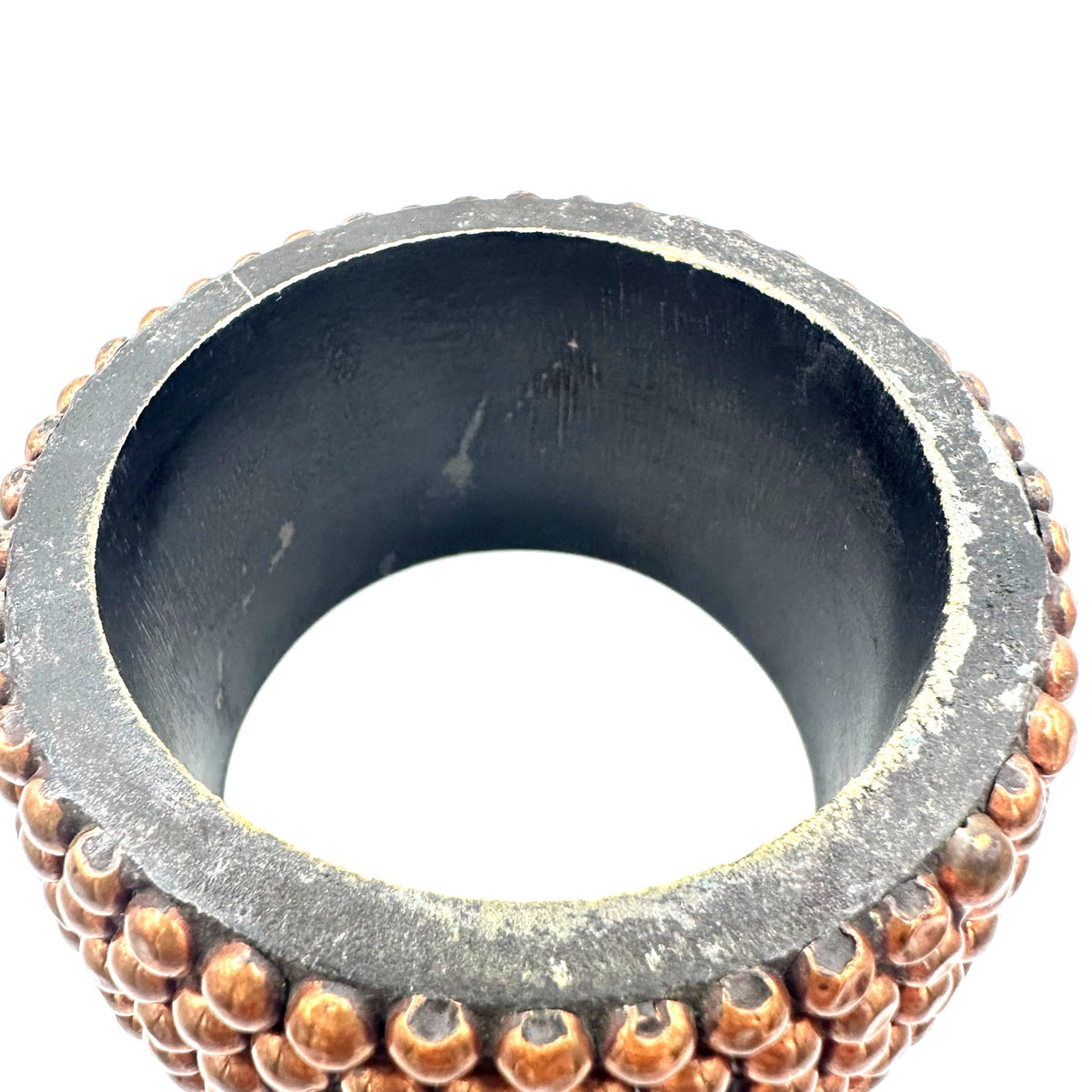 Massive solid brown wooden copper studded statement chunky bangle bracelet