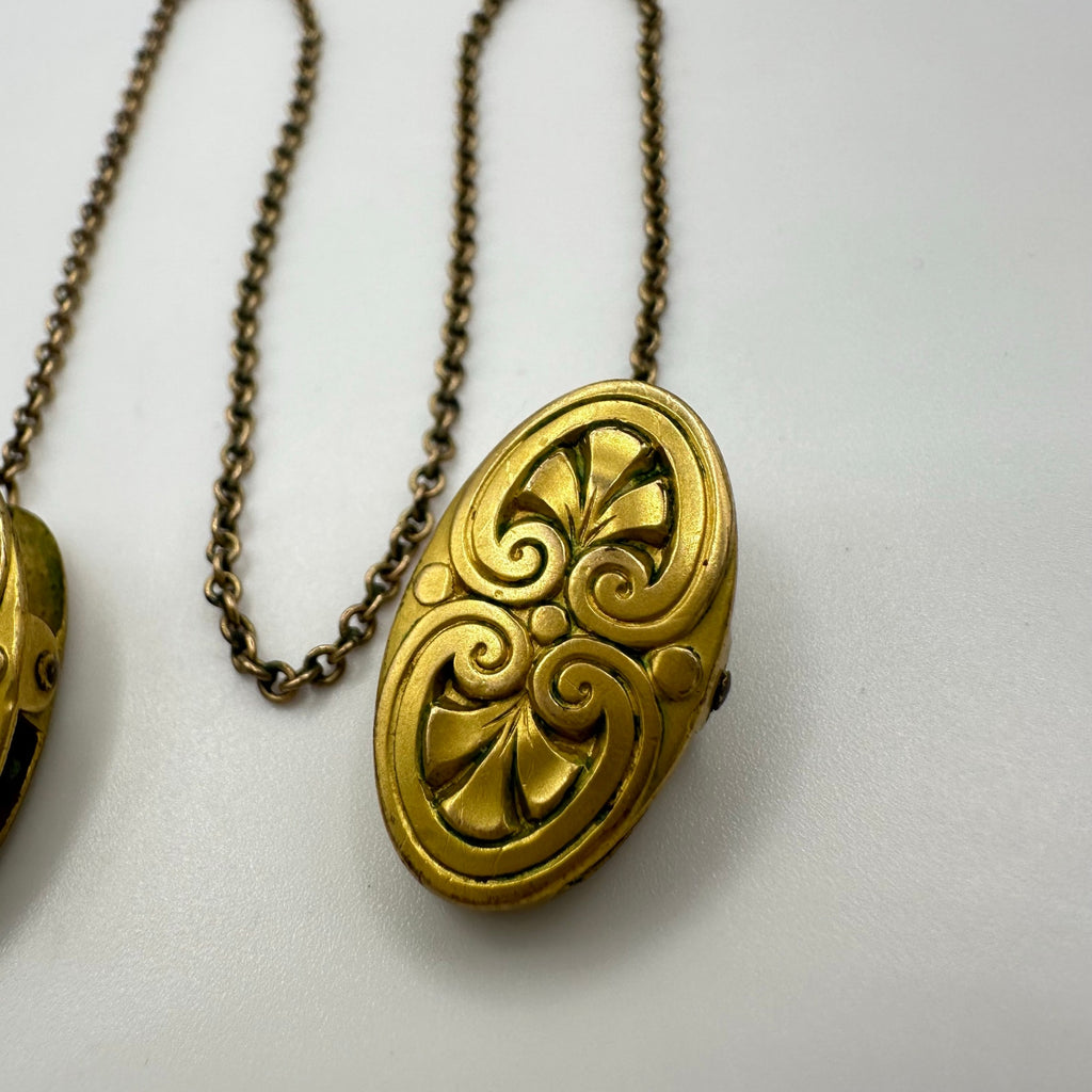 Ballou antique Victorian gold gilt 10” vest cloak chain with clips watch holder