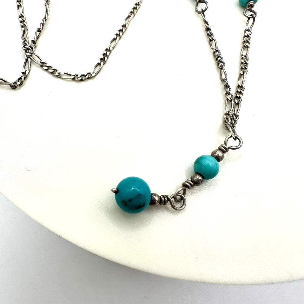 Vintage 925 sterling silver genuine turquoise beaded y-drop chain necklace